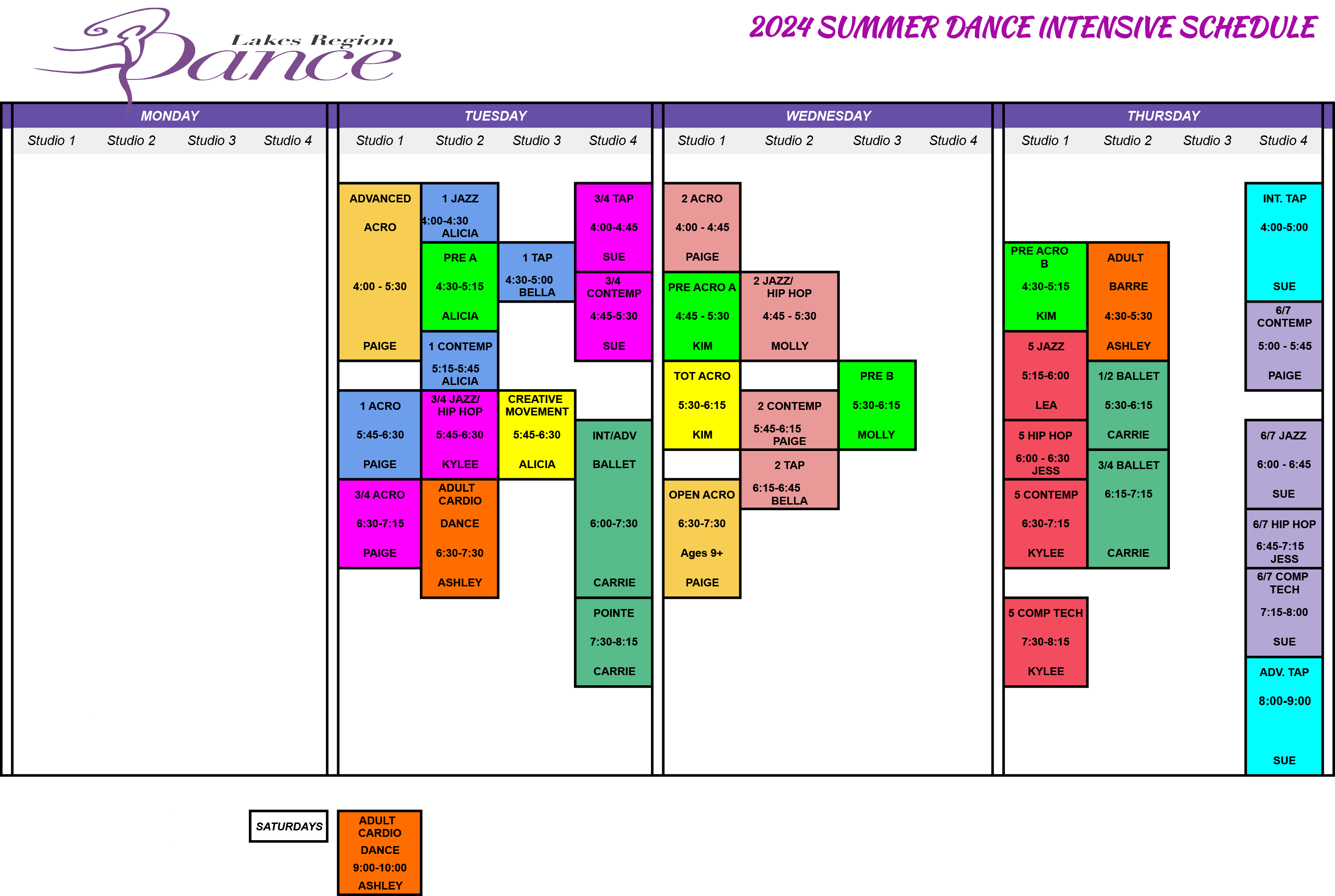 2024 SUMMER DANCE SCHEDULE - Sheet1