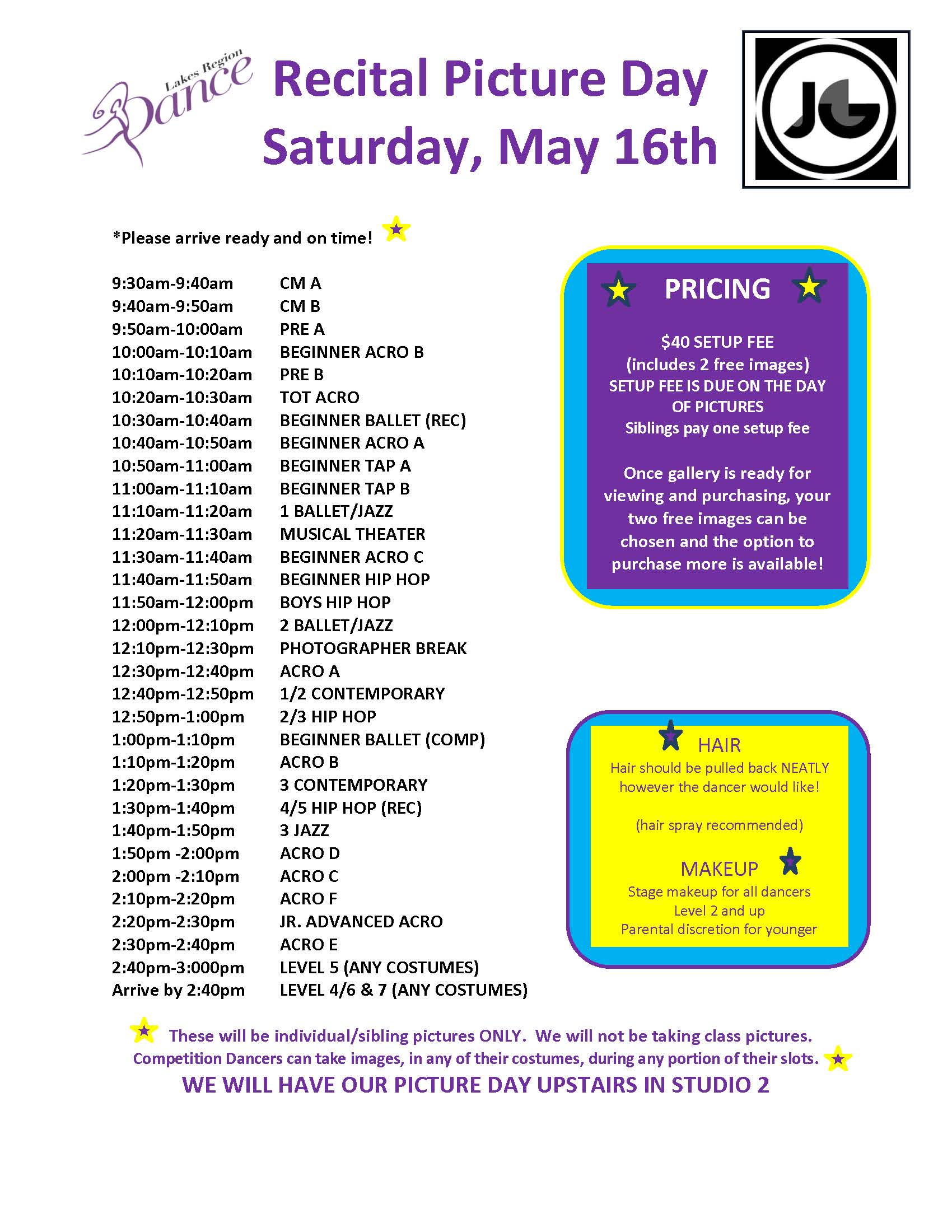 2026 Recital Picture Day Schedule